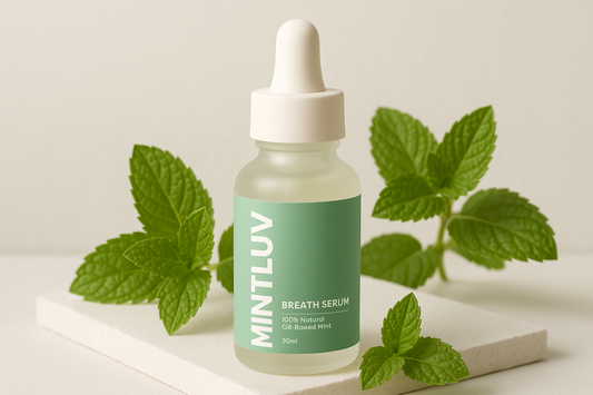 "natural breath serum with mint and clove oils"
